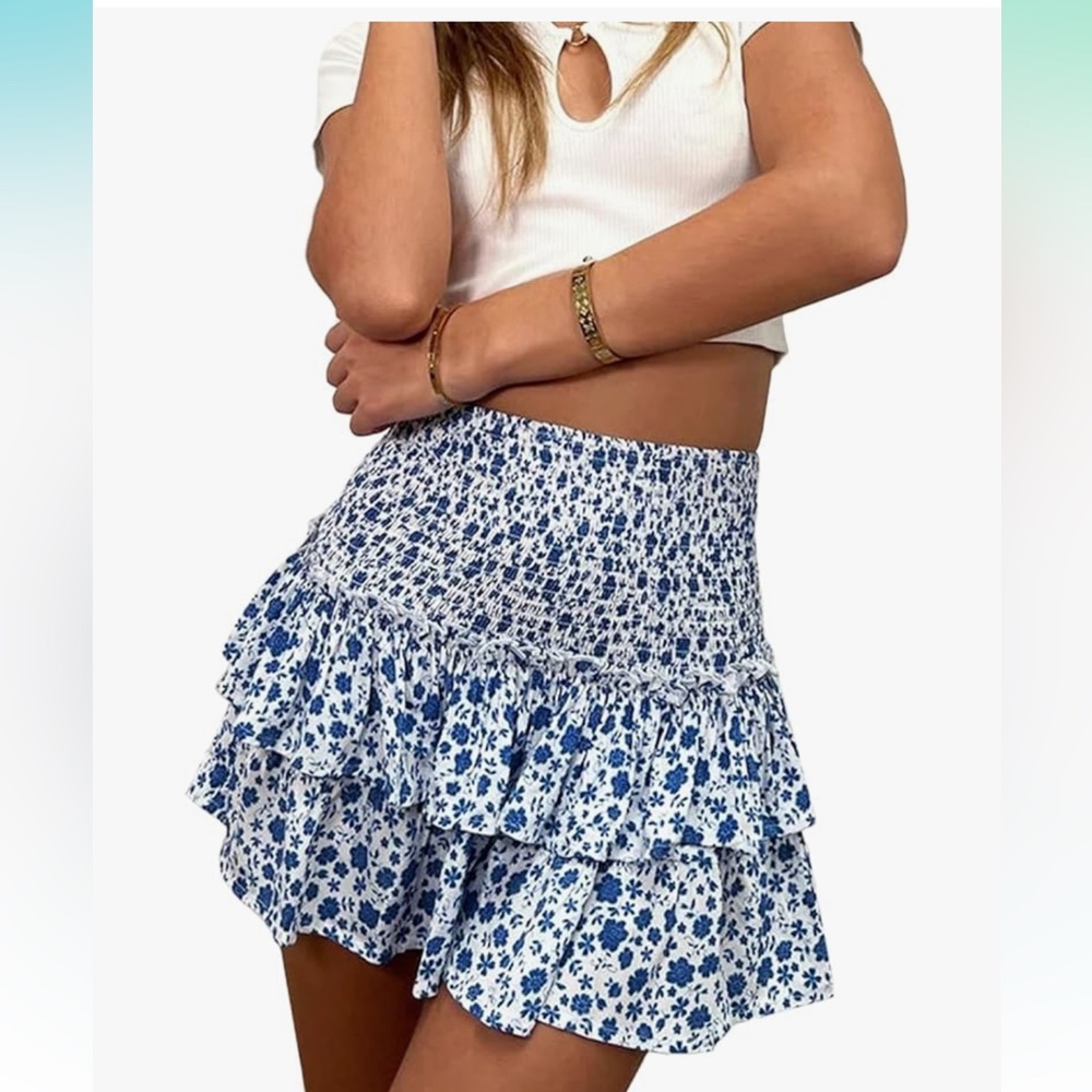 Flower high waist mini skirt